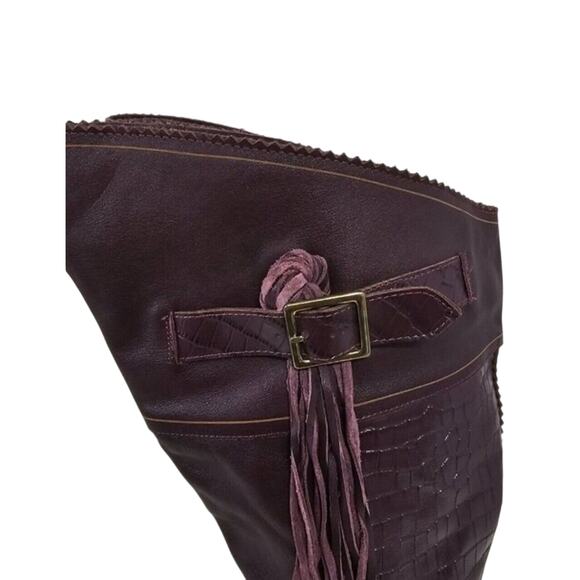 June Ambrose Purple Leather Fringed Embossed High Western Equestrian Boots 9 EUC - Picture 11 of 12